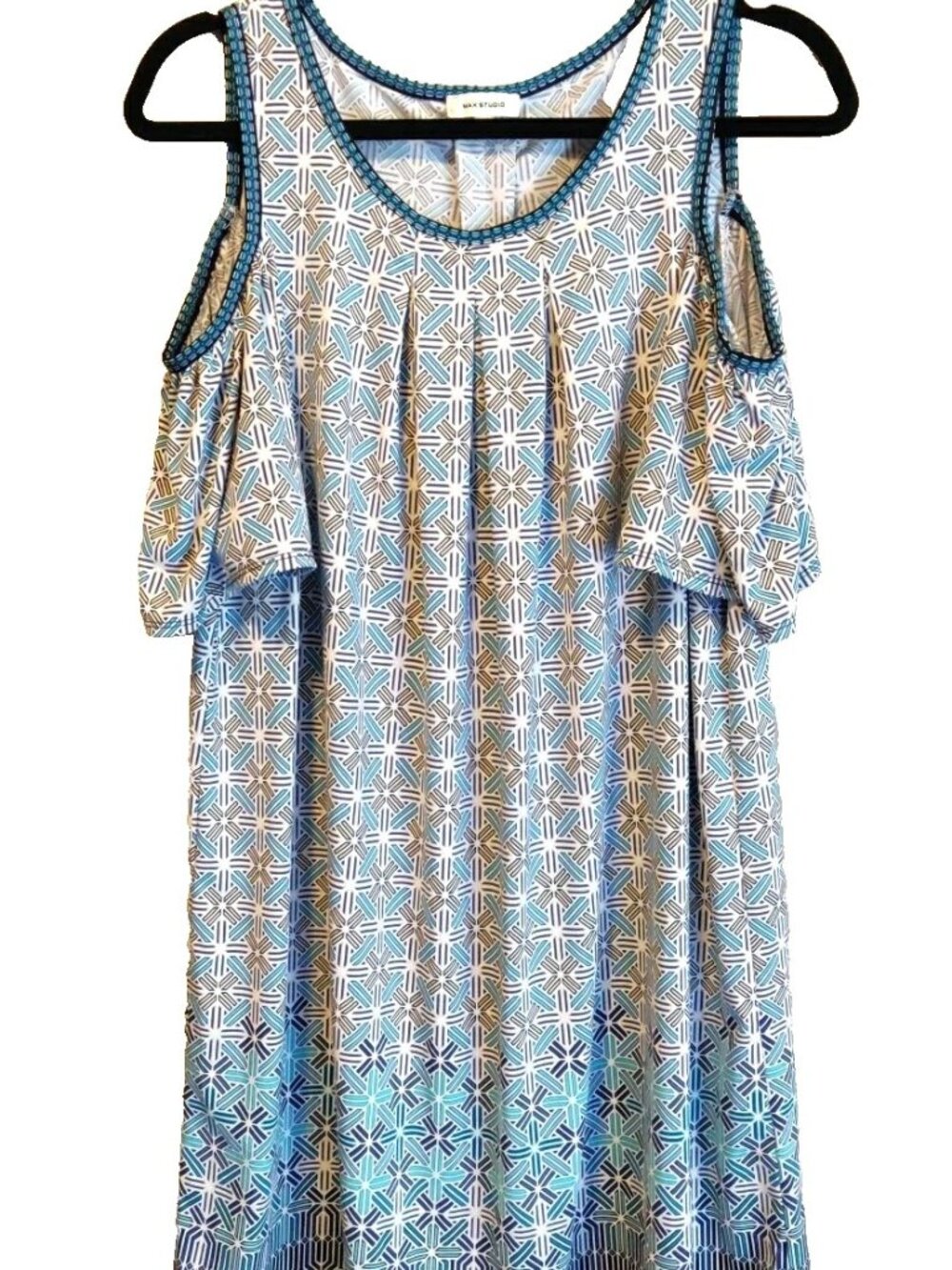 Max Studio Short Sleeve Cold Shoulder Print Dress Size XS Relaxed Fit Stretch